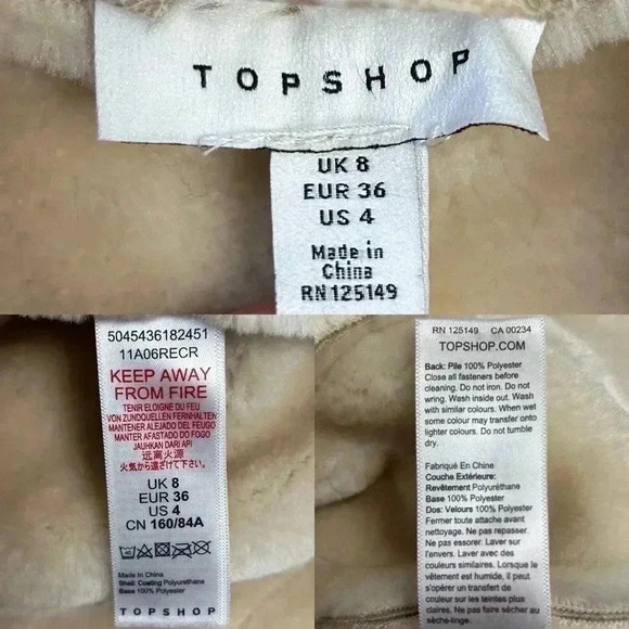 Topshop Cora Faux Shearling Moto Aviator Biker Jacket Cream Ecru Size 4 NWOT - Picture 12 of 16